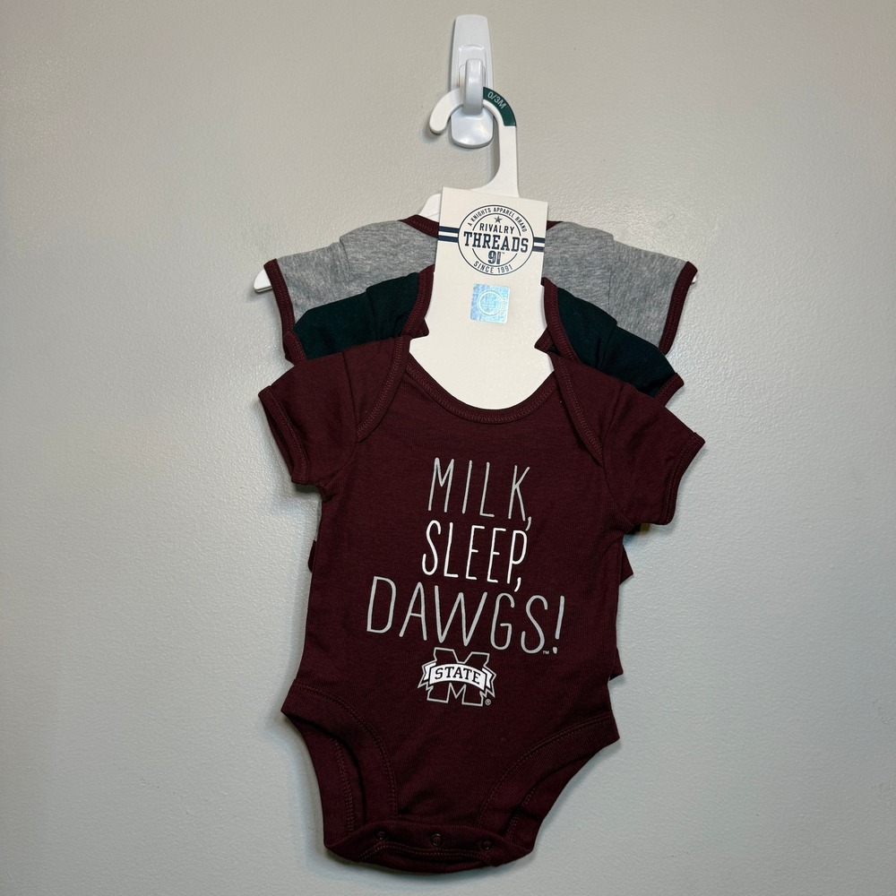 Rivalry Threads Mississippi State Bulldogs 3 Pack Baby Bodysuits 0-3M NWT